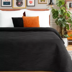 Narzuta welwetowa czarna 220x240 cm pikowana metodą hot press w wzór geometryczny - VELVET2