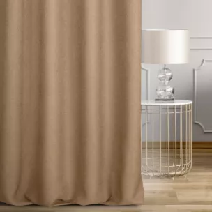 Zasłona szyta na taśmie 5 cm jasnobrązowa z tkaniny o naturalnym splocie w stylu eko