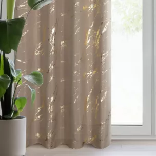 Zasłona brązowo, złocista zdobiona nadrukiem marmurku 140x250 cm przelotka LANI