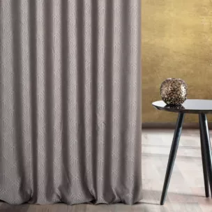 Zasłona szyta na taśmie 5 cm popielato szara z tkaniny, z geometrycznym wzorem, z dodatkiem połyskującej nici