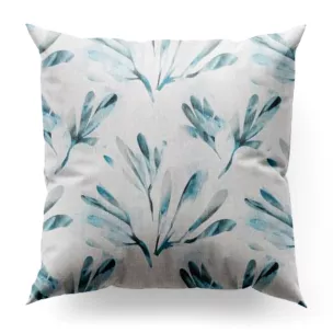 Poszewka szyta DARREN kremowo turkusowa z półprzezroczystej tkaniny o luźnym splocie drukowanej w roślinny wzór