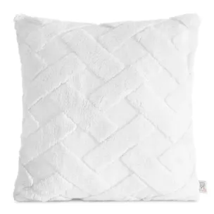 Poszewka na poduszkę 45x45 cm biała z miękkiego pluszu zdobiona wypukłym wzorem CARO DESIGN 91
