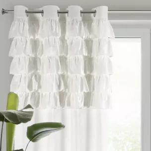 Zasłona welwetowa biała zdobiona falbanami 140x250 cm przelotka - AURA