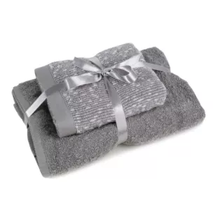 Zestaw ręczników bawełnianych na prezent 2 szt kolor stalowy,jasnostalowy z efektym bukli 550 g/m2 TAMINA