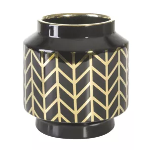 Wazon ceramiczny z geometrycznym wzorem czarno-złoty