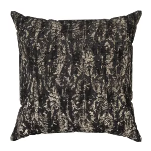 Poszewka szyta czarno złocista z grubej, welwetowej tkaniny, zdobiona delikatnie połyskującym nadrukiem