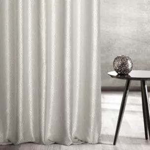 Zasłona szyta na taśmie 5 cm kremowa z tkaniny, z geometrycznym wzorem, z dodatkiem połyskującej nici