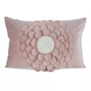 Poszewka na poduszkę 30 x 50 cm z welwetu kolor pudrowy zdobiona trójwymiarowym motywem kwiatu FLORES 2