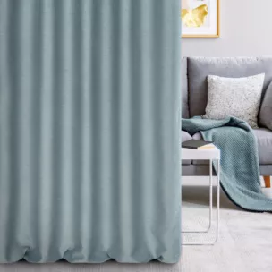 Zasłona szyta na taśmie 5 cm niebieska tkanina zaciemniająca, strukturalna typu dimout