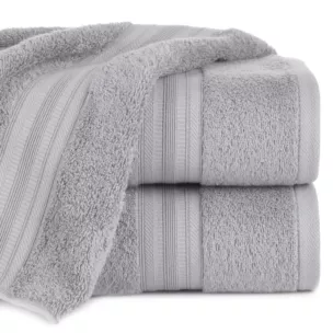 Ręcznik do rąk 30x50 cm bawełniany kolor srebrny z bordiurą w paski 550 g/m2 ELEN