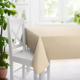 Obrus szyty beżowy z miękkiej tkaniny o naturalnym splocie w stylu ekologicznym