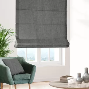 Roleta rzymska szara z szenilowej tkaniny z dodatkiem połyskującej nici