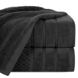 Ręcznik do rąk 30x50 cm bawełniany kolor czarny z ozdobną bordiurą w paseczki 500 g/m2 ADORE