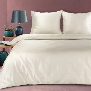 Pościel 220x200 cm z makosatyny bawełnianej kolor kremowy zdobiona subtelną koronką DIVA 20