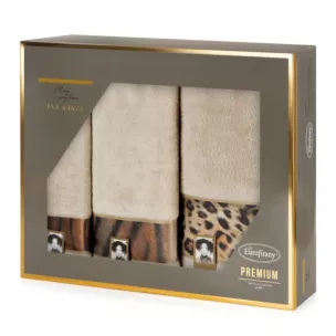 Zestaw ręczników bawełnianych na prezent 3 szt kolor beżowy, czarny 500 g/m2 Eva Minge 23