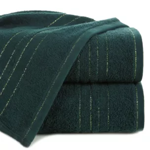Ręcznik kąpielowy 70x140 cm bawełniany kolor ciemnozielony z bordiurą w paski podkreślone błyszczącą nicią 500 g/m2 GALA