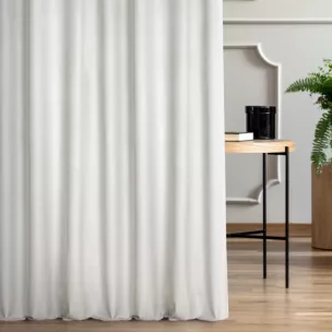 Zasłona szyta na taśmie 5 cm kremowa tkanina welwetowa z błyszczącym, metalicznym nadrukiem drobnej pepitki