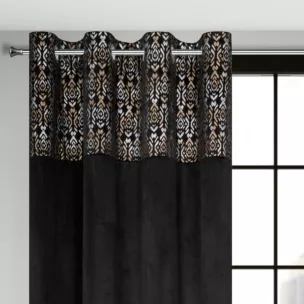 Zasłona czarno, złota z dekoracyjnym pasem z welwetu 140x250 cm przelotka - LIZA