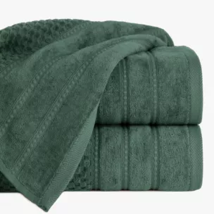Ręcznik do rąk 30x50 cm bawełniany kolor zielony z ozdobną bordiurą w paseczki 500 g/m2 ADORE