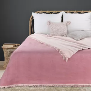 Koc bawełniano-akrylowy 220x240 cm jasnoróżowy, pudrowy z frędzlami AKRYL 29 Eurofirany Premium