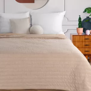 Narzuta imitująca len pomarańczowa pikowana metodą hot press 220x240 cm SELEN