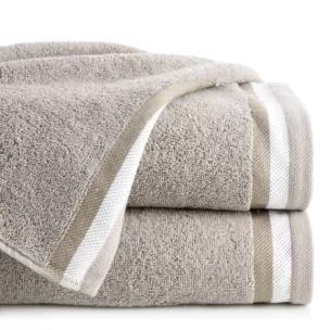 Ręcznik kąpielowy 50x90 cm bawełniany kolor beżowy z bordiurą w pasy 550 g/m2 NIKO