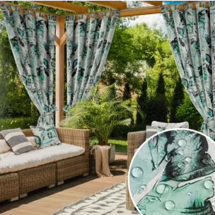 Zasłona biało, zielona z wodoodpornej tkaniny idealna do ogrodu i na taras 155x240 cm szelki/rzep - GARDEN 2