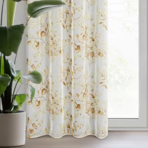 Zasłona beżowo, żółta z nadrukiem kwiatów z etaminy 140x250 cm przelotka - AVA