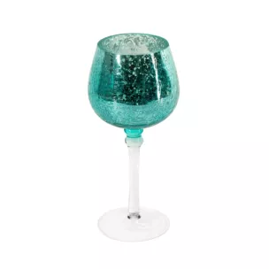 Świecznik szklany VERRE na wysmukłej nóżce z turkusowym kielichem