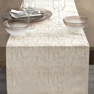 Bieżnik na stół beżowy 40x140 cm żakardowy ALINA z subtelnym delikatnym wzorem przecierki