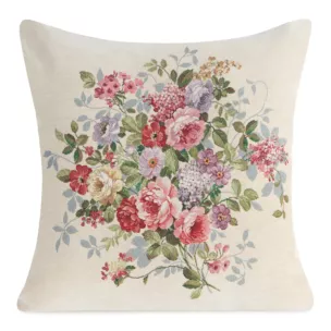 Poszewka na poduszkę 45x45 cm gobelinowa naturalno, różowa zdobiona tkanym motywem kwiatowym GOB