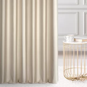 Zasłona szyta na taśmie 5 cm beżowo złota z gładkiej tkaniny przeplatanej błyszczącą lureksową nicią