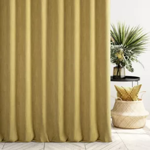 Zasłona szyta na flexach miodowa z tkaniny o naturalnym splocie z efektem melanżu