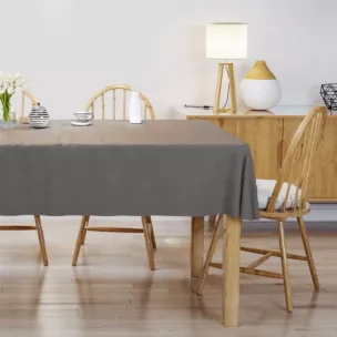 Obrus szyty stalowy o naturalnym, gęstym splocie w stylu eko