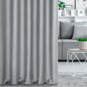 Zasłona szyta na taśmie 5 cm szara tkanina zaciemniająca, strukturalna typu dimout