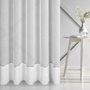 Firana szyta na taśmie 5 cm biało popielata z matowej etaminy wykończonej ozdobnym podwinięciem Italissima Eva Minge