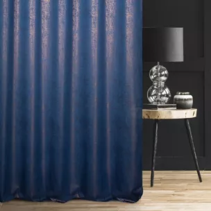 Zasłona szyta na taśmie 5 cm granatowa z miękkiej półmatowej tkaniny welwetowej z metalicznym nadrukiem