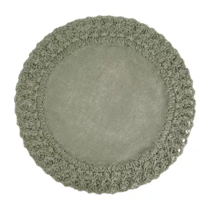 Podkładka okrągła na stół zielona średnica 38 cm BOHO 11 pleciona z ozdobnym brzegiem