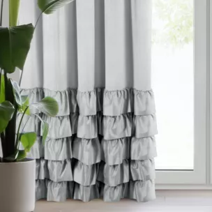 Zasłona welwetowa srebrna zdobiona falbanami 140x270 cm taśma - DANI