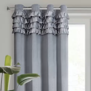 Zasłona welwetowa szara zdobiona falbanami 140x250 cm przelotka - ERIN