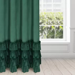 Zasłona welwetowa ciemnozielona zdobiona falbanami 140x250 przelotka - CHARLOTTE 1