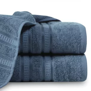 Ręcznik kąpielowy 50x90 cm z włókien bambusowych kolor granatowy z bordiurą tkaną w ozdobne pasy 3D 500 g/m2 MILA