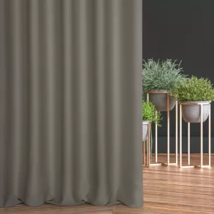 Zasłona szyta na taśmie 5 cm jasnobrązowa z gładkiej tkaniny typu dimout