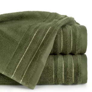 Ręcznik do rąk 30x50 cm bawełniany kolor zielony zdobiony prążkami z błyszczącej nici 500 g/m2 LUNARI