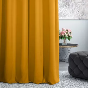 Zasłona szyta na taśmie 5 cm DORA - HIT musztardowa z miękkiej tkaniny o welurowej strukturze