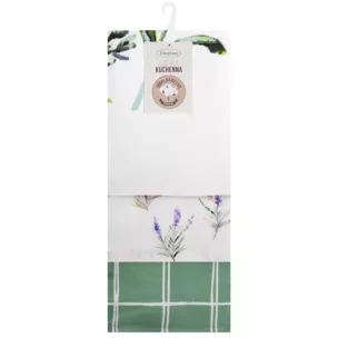 Komplet ściereczek kuchennych  3szt 50x75 cm bawełniany kolor naturalny,zielony 200 g/m2 LAVENDER