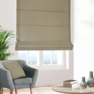 Roleta rzymska GEONOA ciemnokremowa z miękkiej tkaniny o naturalnym charakterze z widocznym ozdobnym splotem