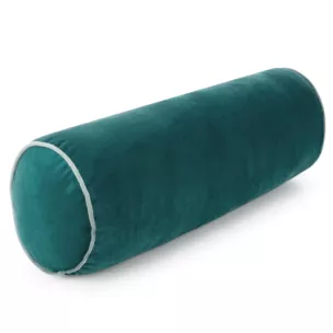 Poduszka dekoracyjna wałek 15 x 45 cm welwetowa ciemnoturkusowa zdobiony kontrastującą lamówką GAJA