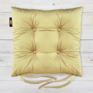 Poduszka na krzesło 40 x 40 x 8 cm dwustronna welwetowa jasnozłota z czterema pikowaniami