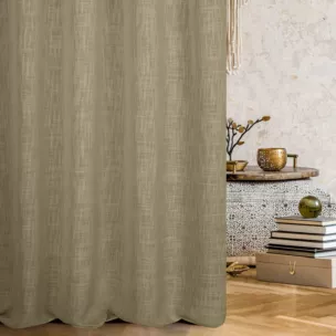Zasłona szyta na taśmie 5 cm ciemnobeżowa o naturalnym, luźnym splocie w stylu eko